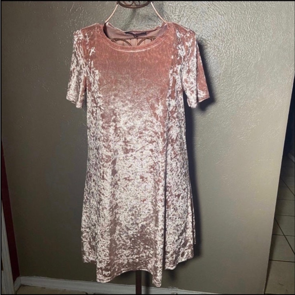 Madeline Velvet Mini Dress in Shimmering Pink - Picture 3 of 8